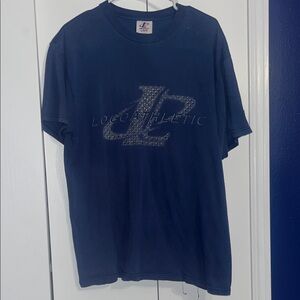 Logo Athletic Navy Short Sleeve Tee with Rhinestone Logo